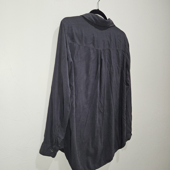 Michael Stars Long Sleeve Button Shirt Top Blouse Dark Gray Rayon Made in USA XS - Picture 8 of 16